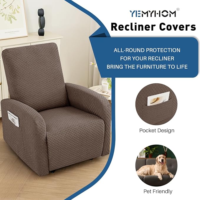 YEMYHOM 3 Pieces Stretch Recliner Slipcover Latest Jacquard Small Recliner - Image 3