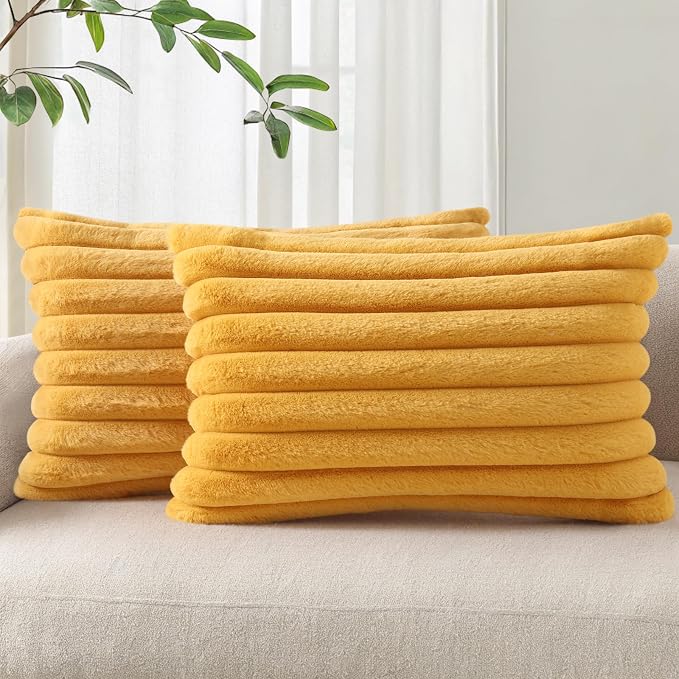 Pallene Faux Fur Plush Lumbar Throw Pillow Covers 12x20 Set of 2, Luxury Soft by PALLENE