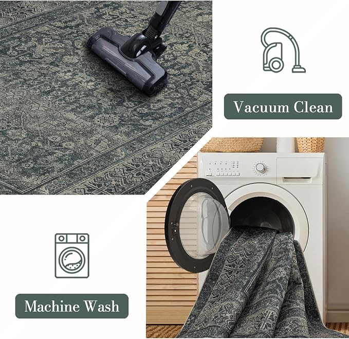 Area Rug 6×9, Large Vintage Boho Rug, Ultra-Soft Low Pile, Non Slip, Stain - Image 4