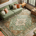 Area Rugs 8'x10' Washable Non-Slip, Floral Vintage Distress Print Pattern by RELEANY