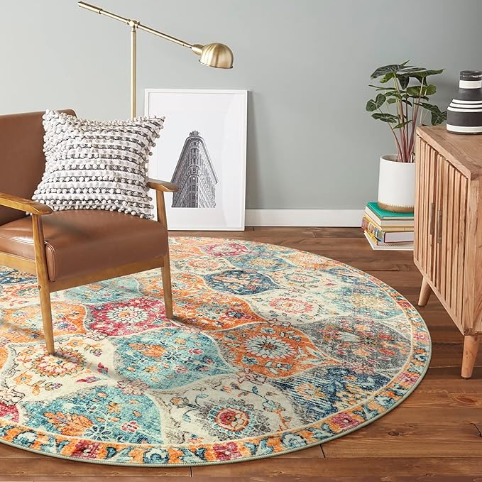 Lahome Moroccan Trellis Washable Round Area Rug, Round Rug 5ft Soft Non-Slip - Image 6