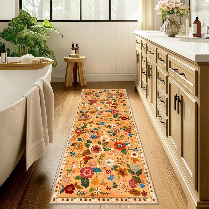 RELEANY Floral Nursery 2x6 Area Rugs Washable Print Boho Cute Carpet Non Slip - Image 8