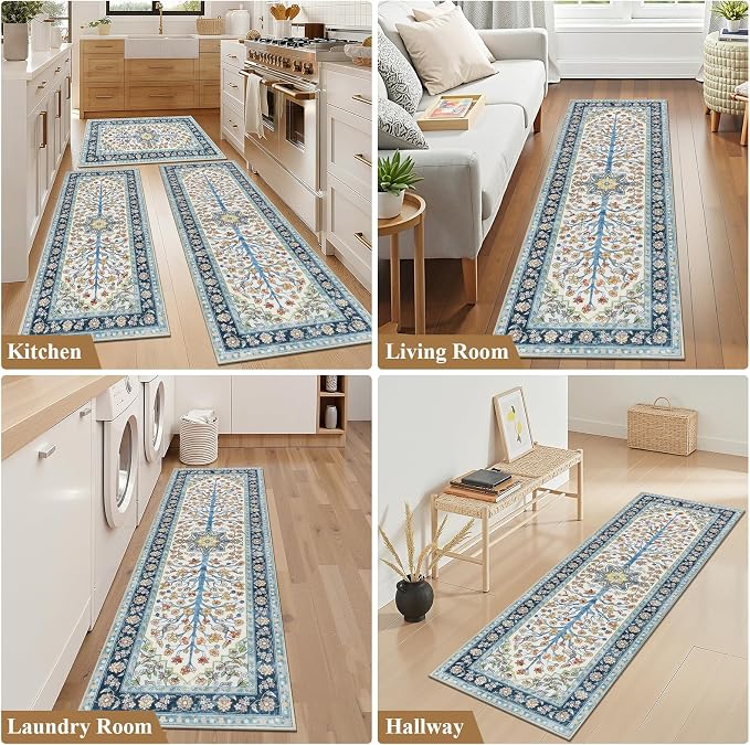 HEBE Boho Kitchen Rugs Sets of 3 Non Slip Washable Farmhouse Kitchen Rugs and - Image 7