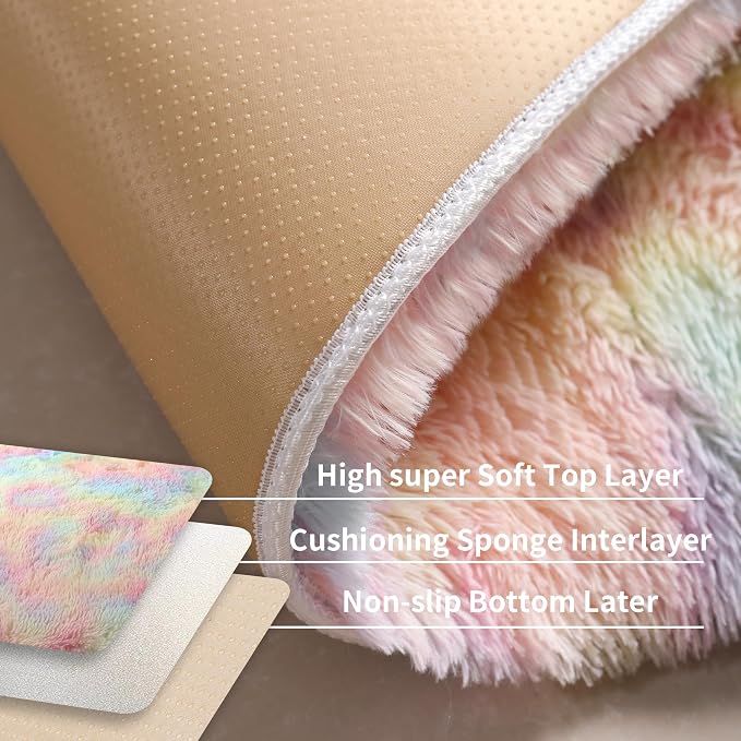 Fluffy 9x12 Large Area Rugs for Girls Bedroom Living Room, Rainbow Soft - Image 4