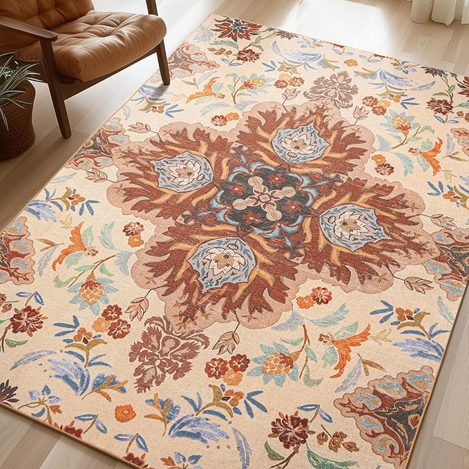 Phantoscope Washable Area Rug 4'x6' Non-Slip, Vintage Boho Rugs by Phantoscope