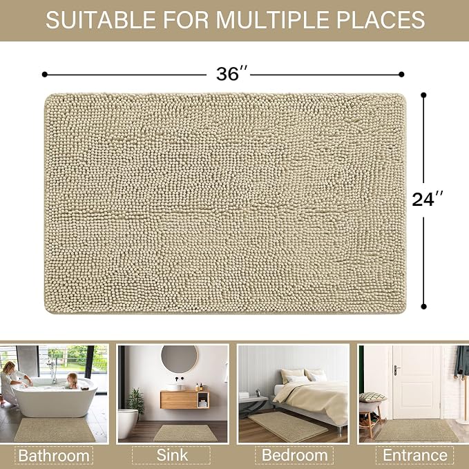 LOCHAS Luxury Bathroom Rug Shaggy Bath Mat 24 x 36 Inch, Washable Non Slip Bath - Image 3