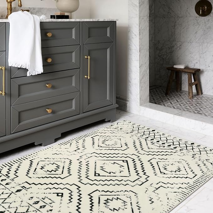 Wonnitar Moroccan 3x5 Area Rug, Washable White Non-Slip Entry Rug, Farmhouse - Image 5