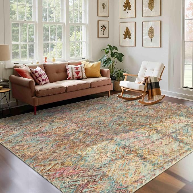 Rugxara Floral Rug for Living Room Bedroom, 6x9 Washable Rug, Vintage Boho Style by Rugxara