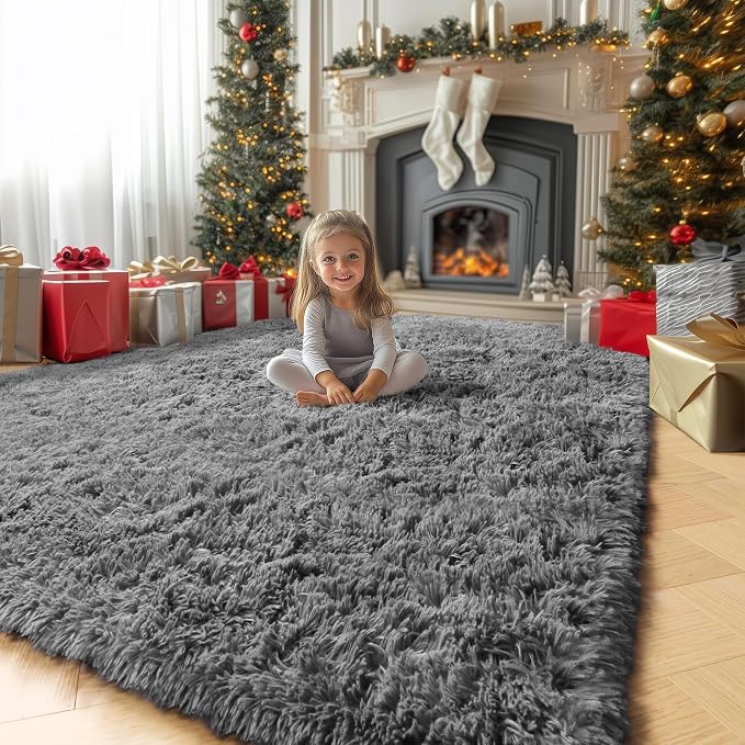 Amdrebio Grey Modern Large Living Room Rugs 6x9, Fluffy Area Rug - Image 7