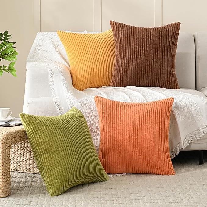 Volcanics Set of 4 Fall Orange Corduroy Decorative Throw Pillow Covers 20x20 - Image 5