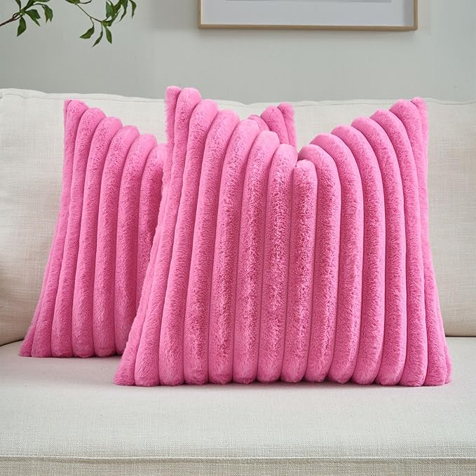 FUTEI Hot Pink Decorative Throw Pillow Covers Set of 2, 22x22 Inch Soft Fluffy by FUTEI