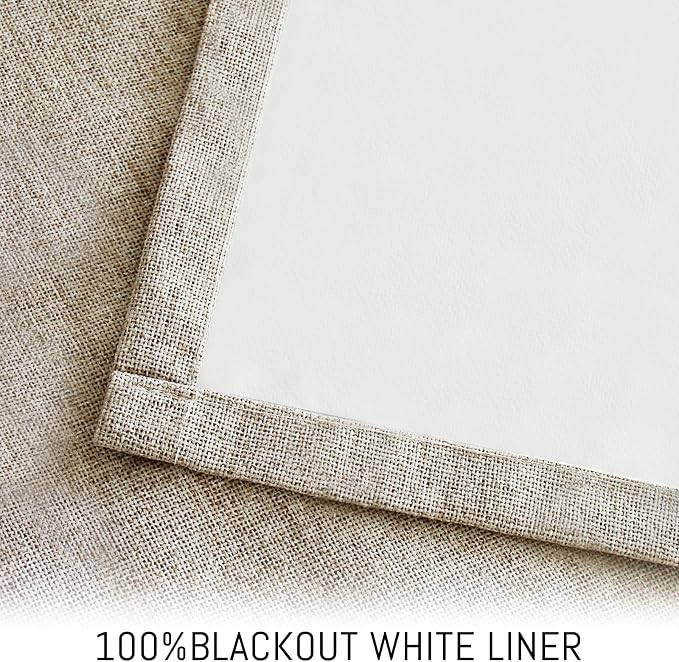 Yakamok Natural Linen Curtains 100% Blackout 63 Inches Long, Room Darkening - Image 3