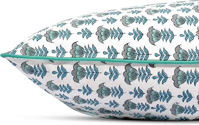 Ridhi Block Print Aquamarine Blue Pillow Cover 20" x 20" Decorative Couch - Image 4