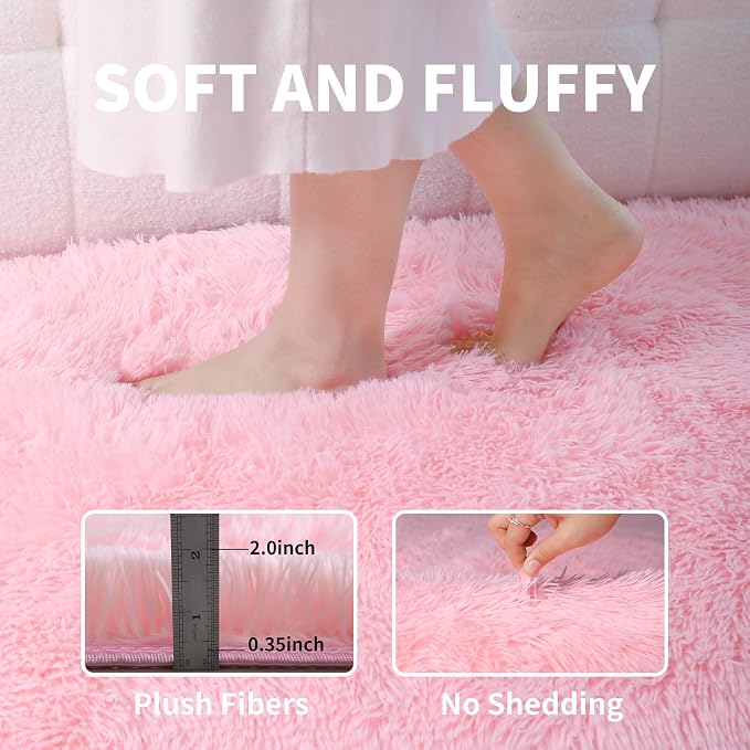 KCHOWUA Pink Fluffy Area Rug for Girls' Bedroom, Large Soft Furry Carpet for - Image 3
