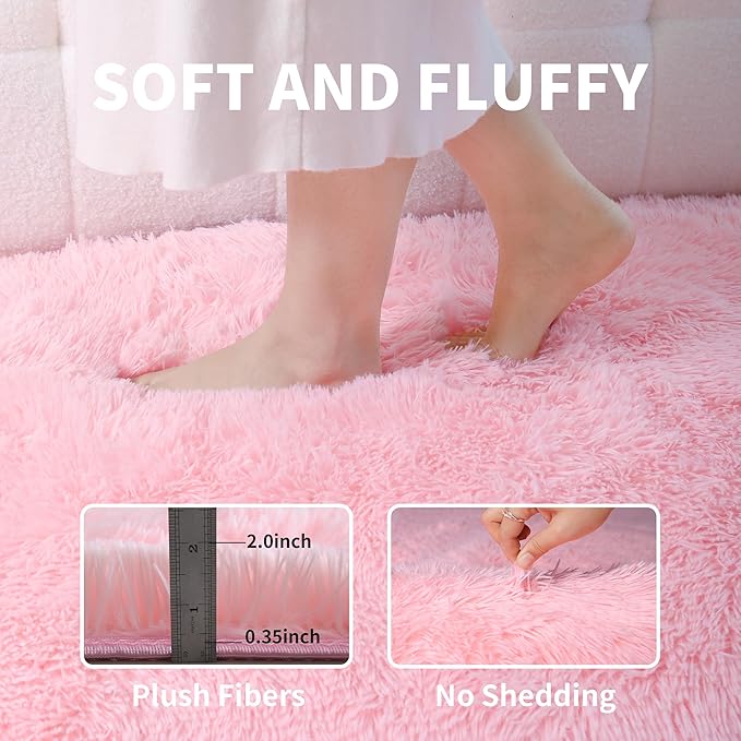 KCHOWUA Pink Fluffy Fuzzy Small Area Rugs - Image 3