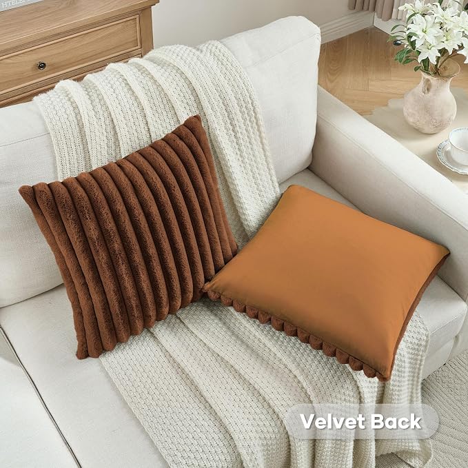 FUTEI Rust Decorative Throw Pillow Covers Set of 2, 20x20 Inch Soft Fluffy Faux - Image 4