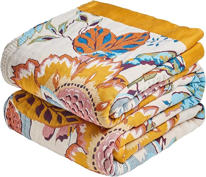 MSGKV Boho Throw Blanket 60"x80" Floral Cotton Blanket by MSGKVHomeTextiles