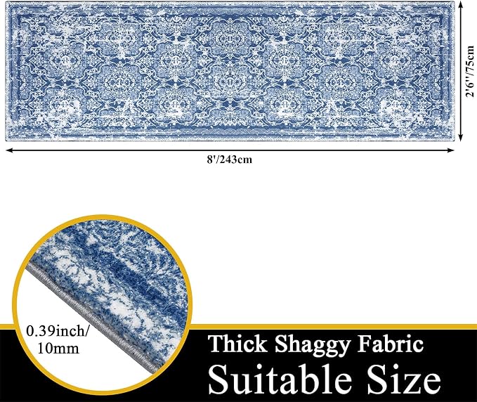 Vaukki Hallway Runner Rug, Vintage Shaggy Soft Laundry Rug Runner, Non Slip - Image 2