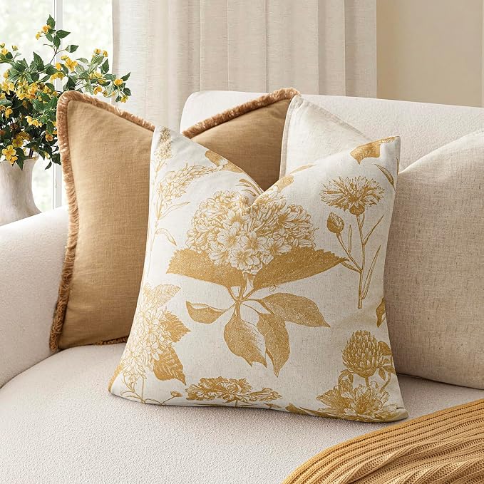 Foindtower Set of 2 Linen Floral Vintage Throw Pillow Covers Neutral Accent - Image 4