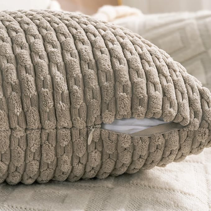 Set of 4 Neutral Decorative Throw Pillow Covers 24x24 Inch Corduroy Pillow - Image 6