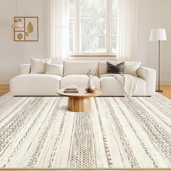 Nakagishi 7x9 Area Rug Living Room: Washable Boho Large Neutral Modern Soft - Image 4
