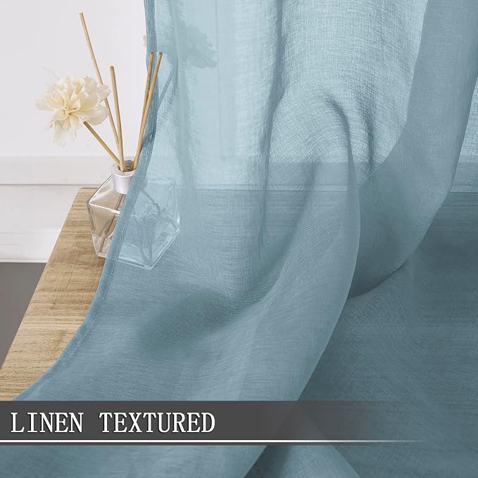 Tollpiz Sheer Curtain Linen Textured Bedroom Curtains Sheer Light Filtering Rod - Image 2