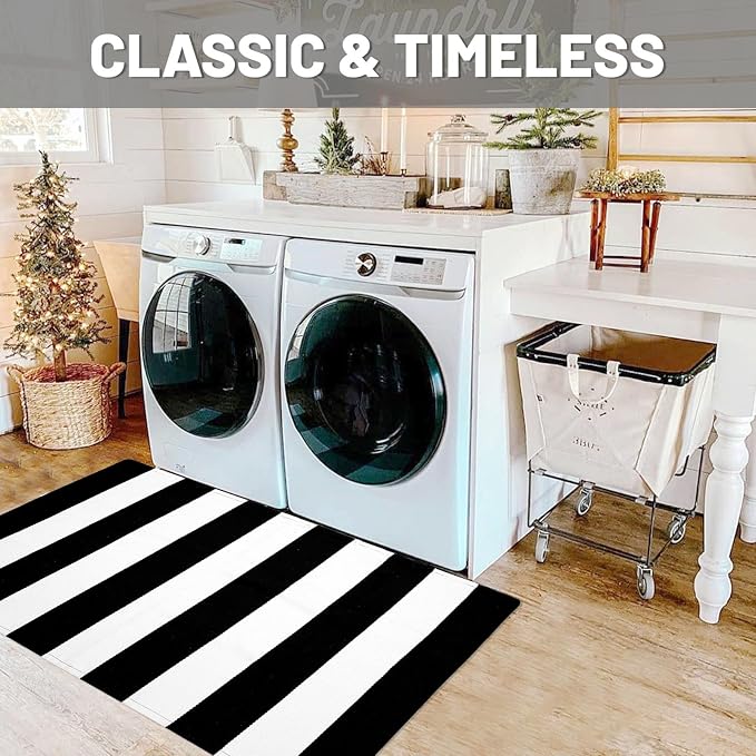 IOHOUZE Black White Striped Rug -27.5" X 43" Front Door Mats Outdoor, Washable - Image 4