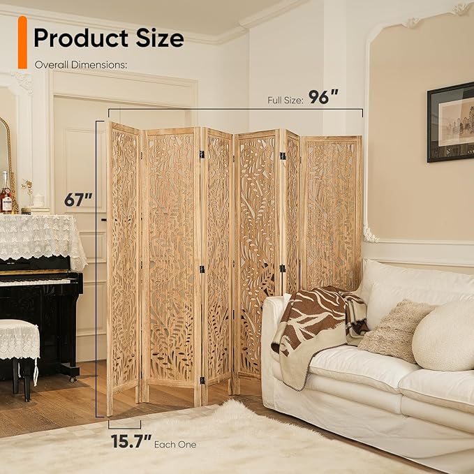 JOSTYLE Wooden Room Divider Screen, 6-Panel Screen Divider - Image 2