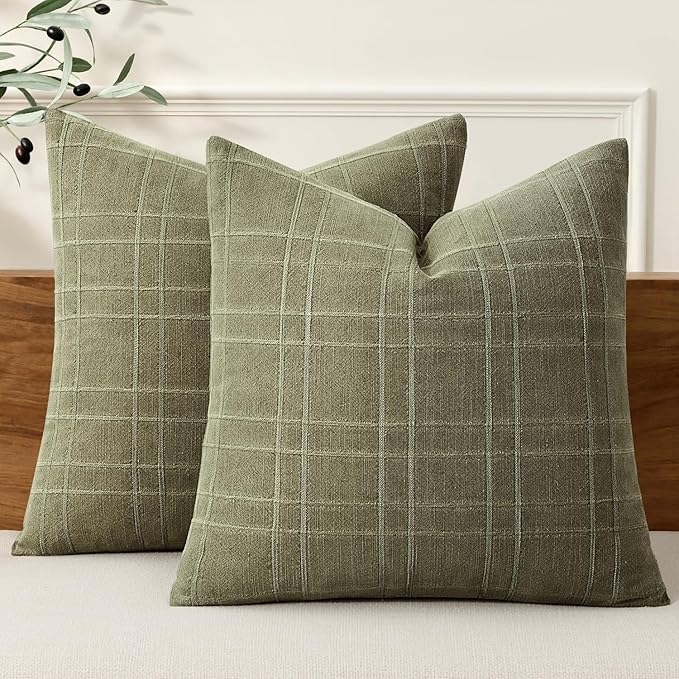 MIULEE Decorative Linen Check Throw Pillow Covers Neutral Farmhouse Vintage by MIULEE
