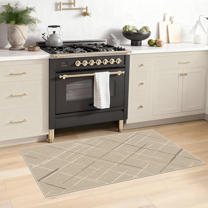 Beige Runner Rug Ultra Non-Slip 2x4 Washable Bedroom Rugs Modern Tear and Stain - Image 6