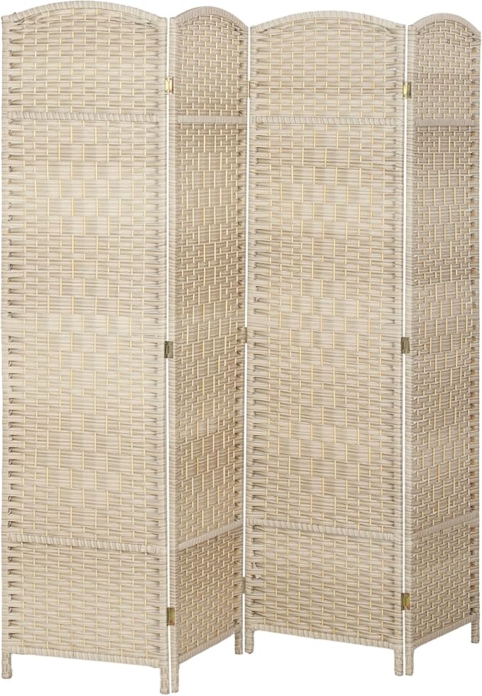HOMCOM Room Divider, 6 Ft 4 Panel Folding Privacy Screen, Hand-Woven PP Wall by HOMCOM