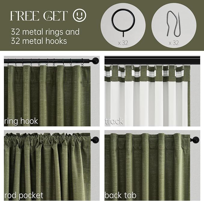Topfinel Extra Long 132 Inch Olive Green Curtains 2 Panels Set - Image 5