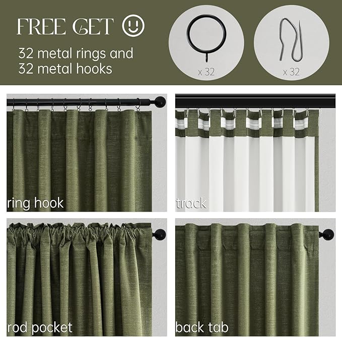 Topfinel Dark Olive Green Blackout Curtains 96 Inch Long 2 Panels Set - Image 5