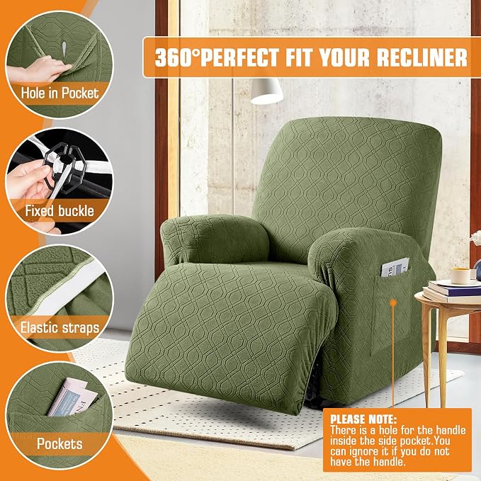 VANSOFY Oversized Recliner Chair Cover, 4-Pieces Stretch Recliner Covers - Image 5