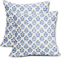 Blue Floral Block Print Pillow Covers 16x16 Inch Set of 2, Vintage Flower by Sivirary