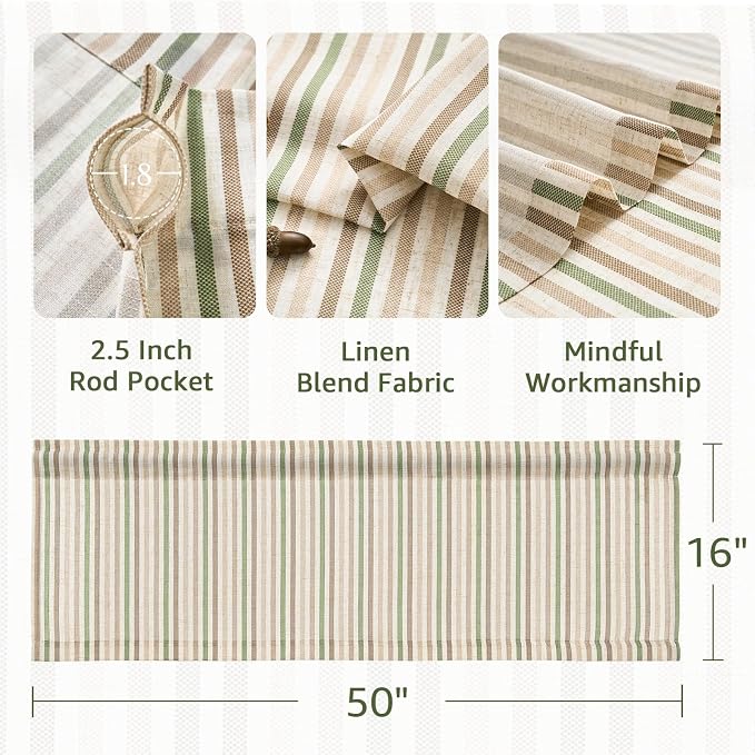 jinchan Valance Curtain Linen Textured Striped Window Curtain - Image 6