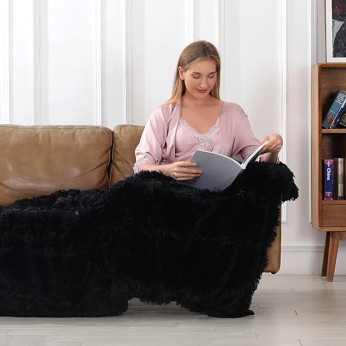 Tuddrom Decorative Extra Soft Faux Fur Blanket Queen Size 80" x 90", Solid - Image 3