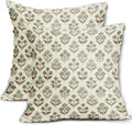 Brown Green Floral Block Print Pillow Covers 16x16 Inch Set of 2, Vintage by Sivirary