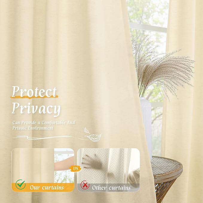 LAMIT Beige Linen Window Curtains 72 Inch Length 2 Panels, Thick Linen Textured - Image 5