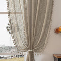 WAZZIO Boho Lace Curtains 63 Inches 2 Panel, Light Filtering Privacy Tassel & by WAZZIO