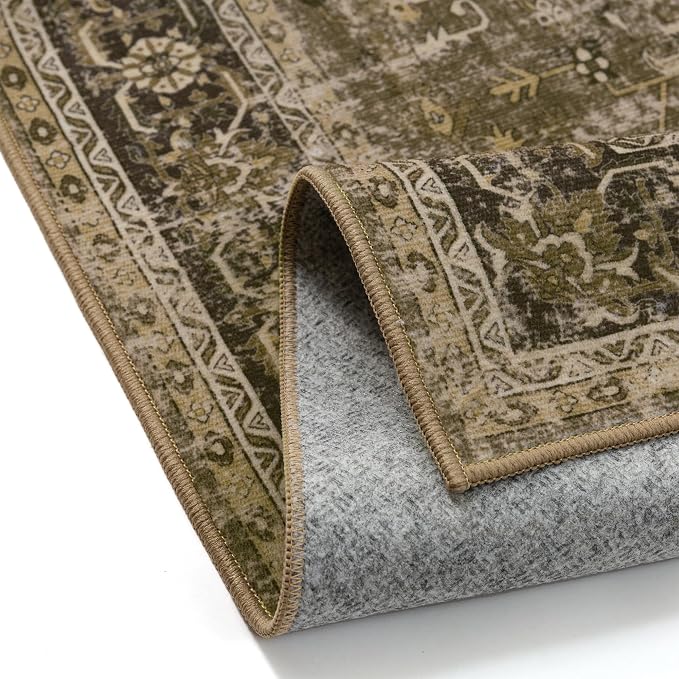 PureCozy Entryway Area Rug 3x5 Washable Brown Vintage Distressed Carpet - Image 9