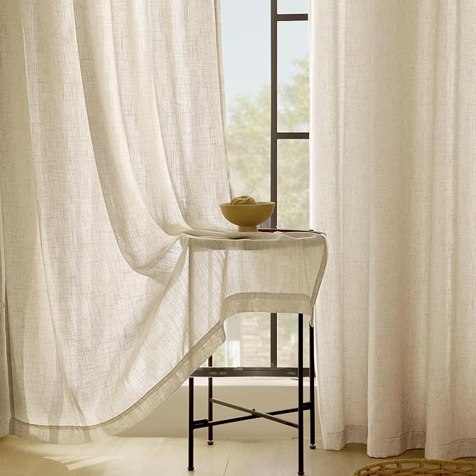 Greyish Beige Linen Curtain 90 inch Length 2 Panels Set Back Tab Light - Image 5