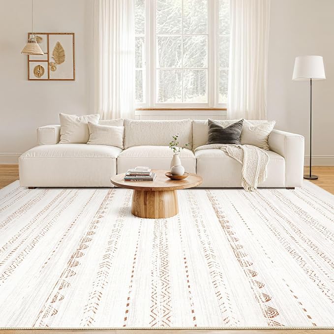 Nakagishi 10x12 Area Rug Living Room: Washable Boho Large Neutral Modern Soft - Image 4