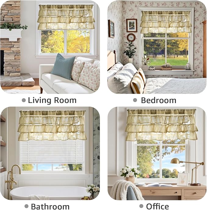 jinchan Sage Green Ruffled Valance Curtain - Image 7