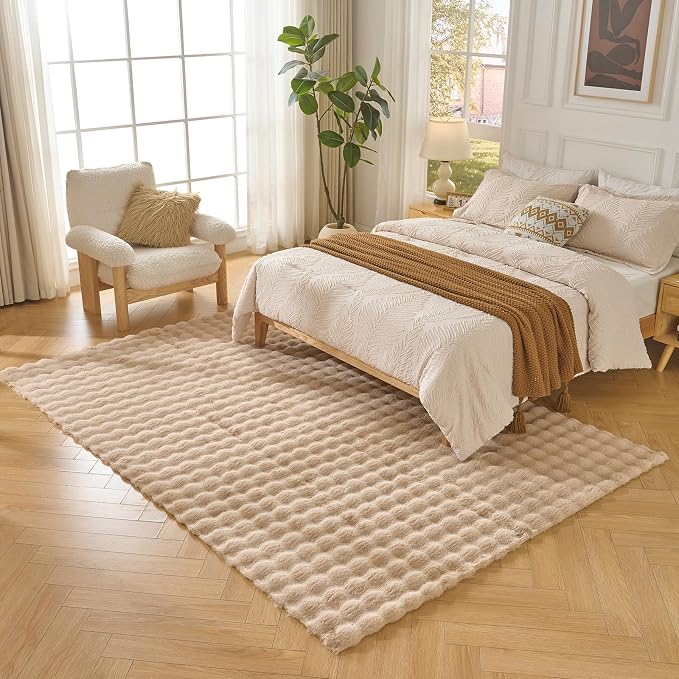 Lotus Karen Fluffy Khaki Rug for Living Room Bedroom, 2x3 Big Bubble Plush shag - Image 7
