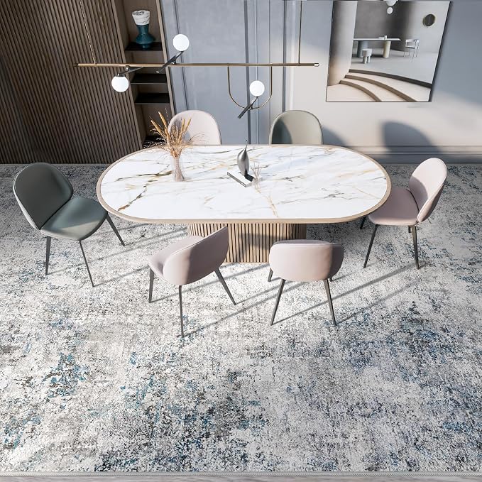 Abstract 9x12 Washable Rug: Modern Ultra Non Slip Area Rug Soft Carpet Foldable - Image 3