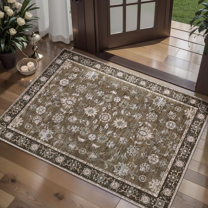 Tangsoo 2x3 Small Rug Washable Brown Entry Rugs by Tangsoo