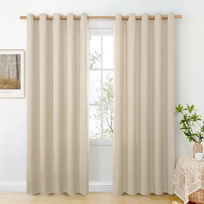BGment Oatmeal Linen Curtains for Living Room 84 Inch Length 2 Panels Set by BGment