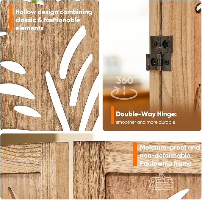 Boho Room Divider with Feather Carving, 4-Panel Openwork Wood Screen, - Image 3