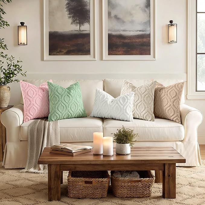 decorUhome Throw Pillow Covers 20x20 Inch Set of 2, Soft Plush Faux Wool Beige - Image 5